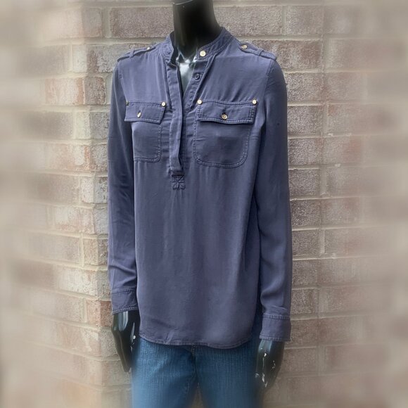 MICHAEL Michael Kors Silk Long Sleeve Button V-Neck Top Sz S - Picture 1 of 13